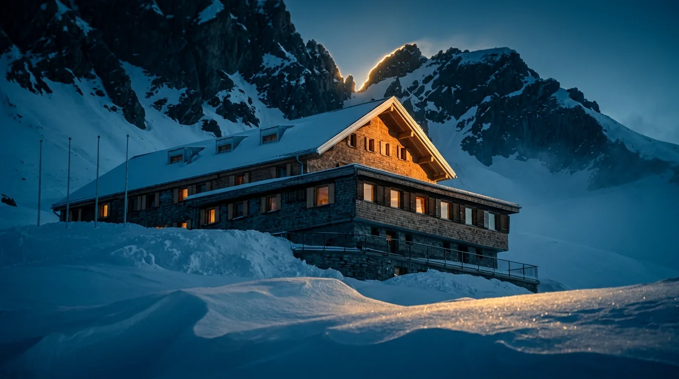 Die Ulmer Hütte im ersten Morgenlicht